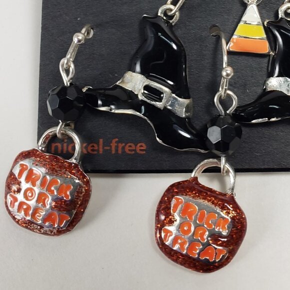 Halloween Luxe Trio: Candy Corn, Witch Hat & Trick-or-Treat Bucket Earrings - Picture 7 of 10